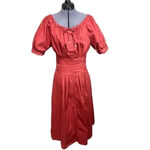 J.Crew Rust Red Midi Dress Size 6  Puff Sleeve Midi Cottagecore